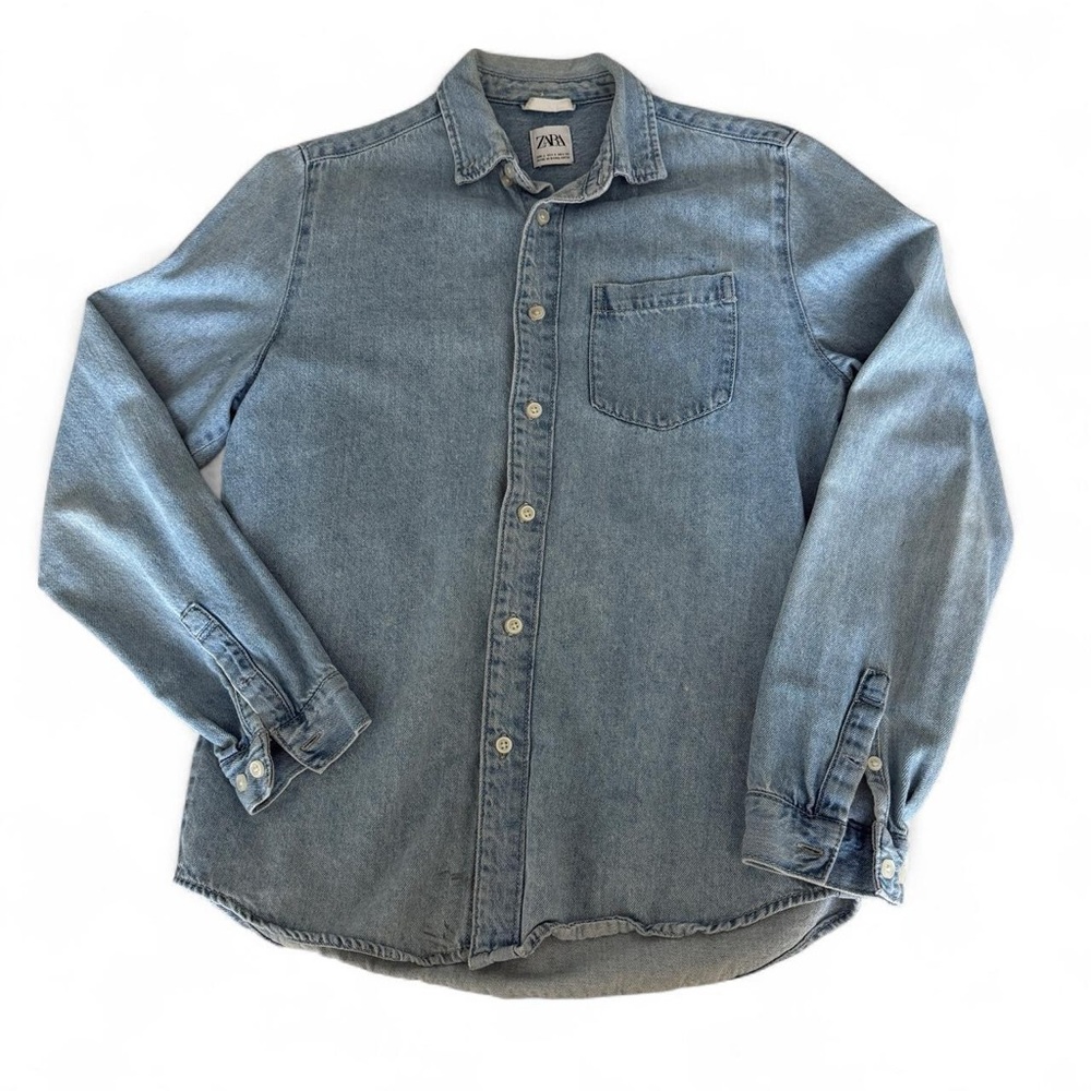 Zara Light Wash 100% Cotton Denim Shirt Jacket - Pale Blue
